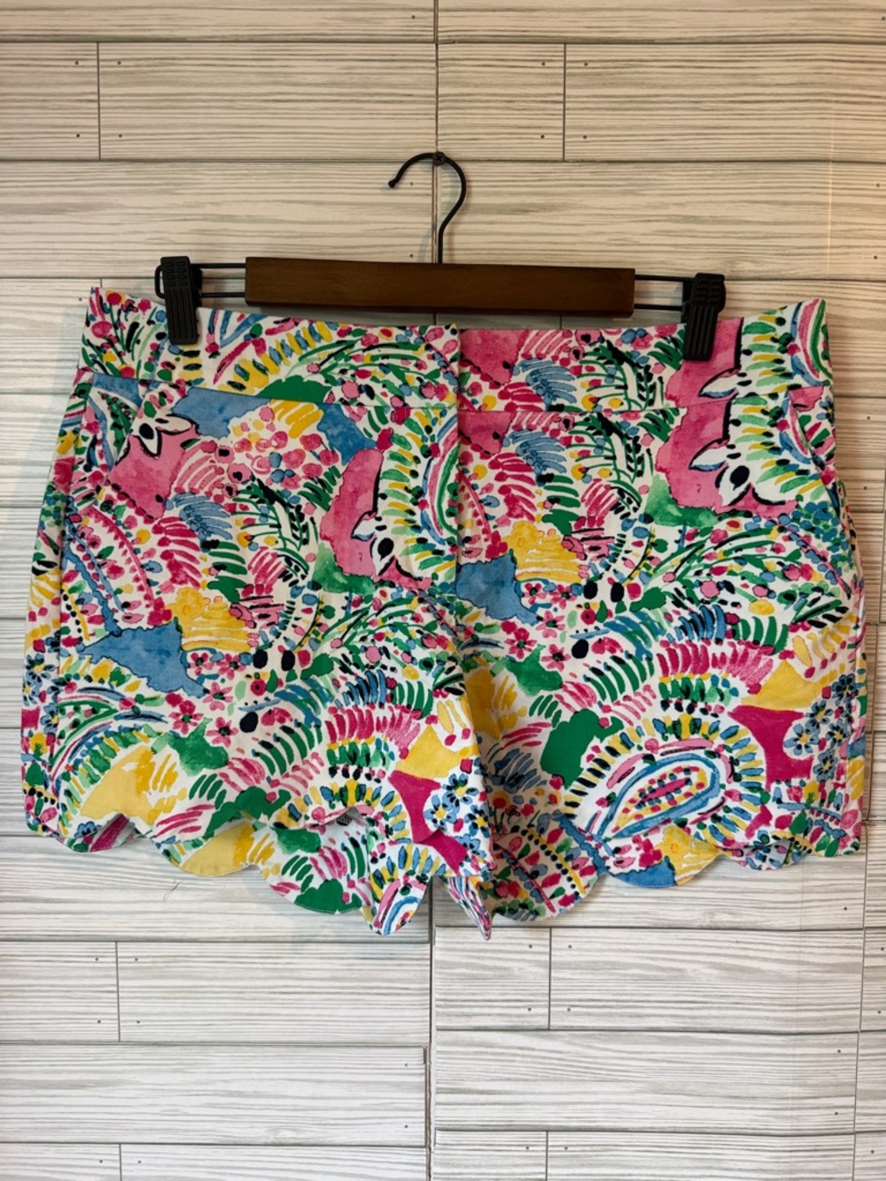 crown & ivy Multicolor Scallop Hem High Waist Shorts - Pink, Green, Yellow, Blue